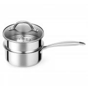 Rezuker Stainless Steel Sauce Pan - Tri-Ply 1.5 Quarts Pot with Steamer Basket